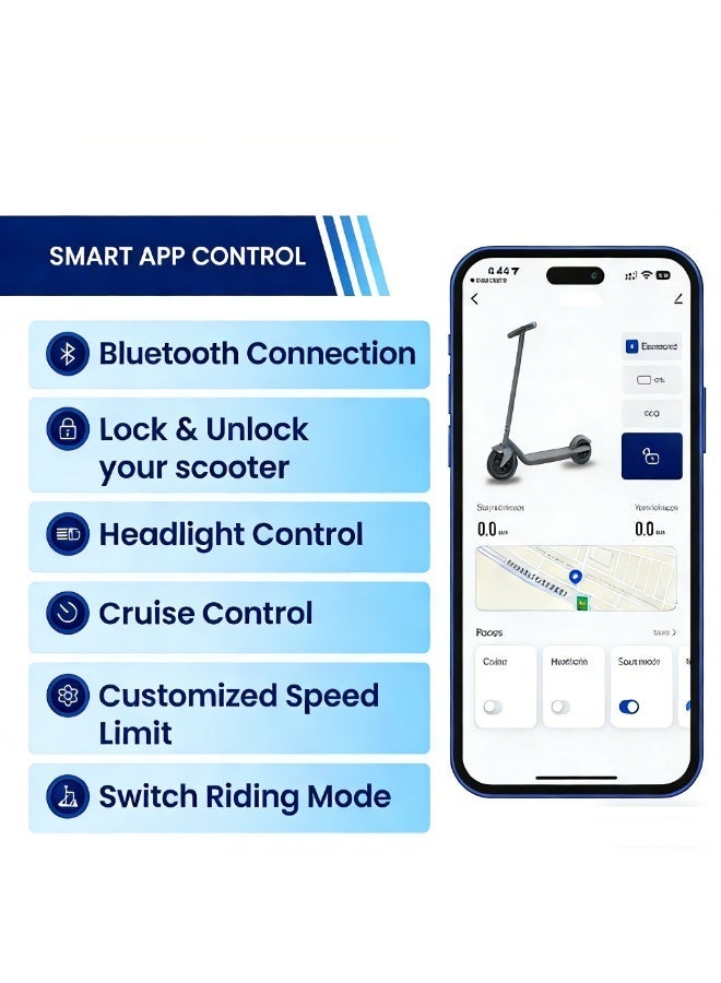 CRONY Foldable Electric Scooter Lightweight, 250W Motor, Speed 25 km/h, Range 10 km, Max Load 100 kg, App Control, White, M365 - Image 3